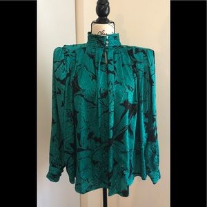 [Tess] Vintage Green and Black Blouse, Size 8